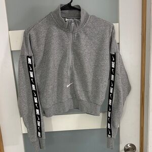 Nike Gray Half-Zip Cropped Crew with Black Branded Sleeve Tape